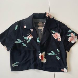 Reformation top and bottom set. Black with floral pattern. Size 2.